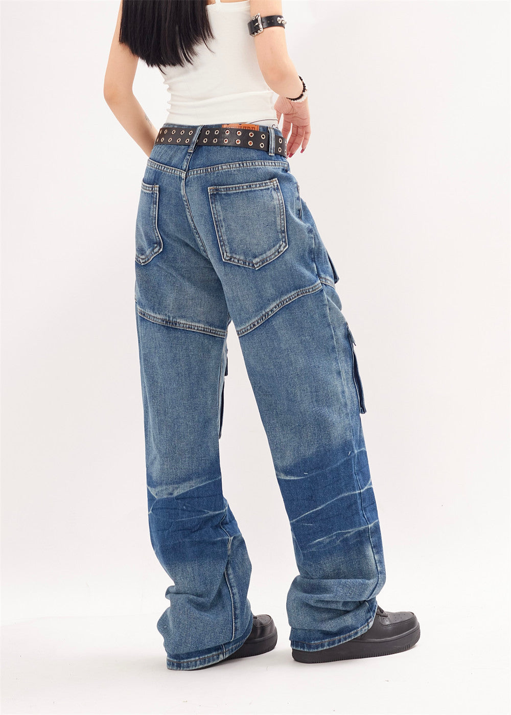 Pantalon droit ample tie-dye pour hommes et femmes, style punk et streetwear