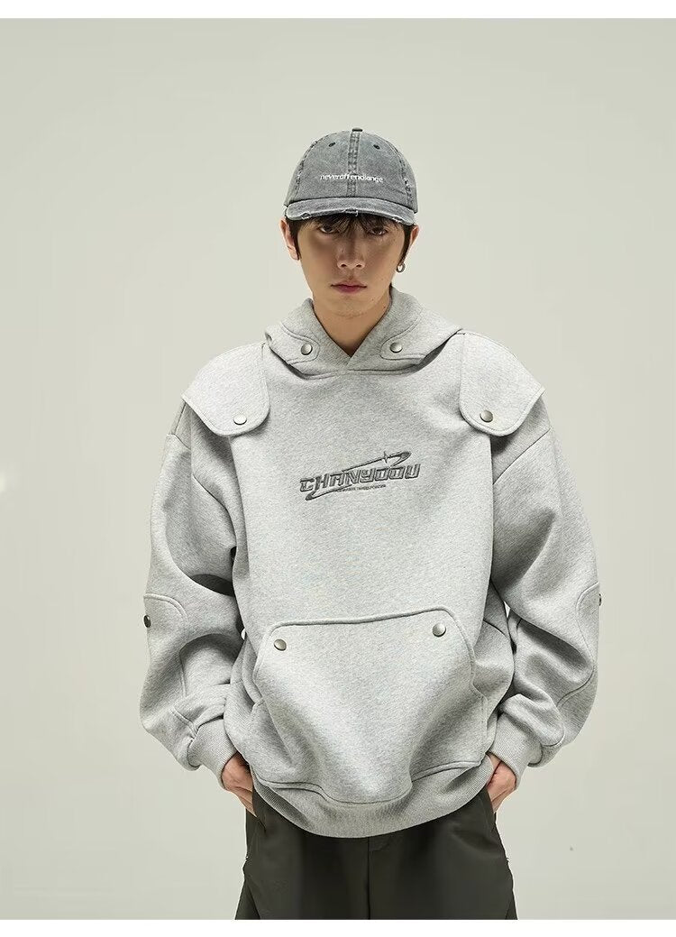 Loose Deconstruction Design Sense Hooded Fleece Lined Sweater Men