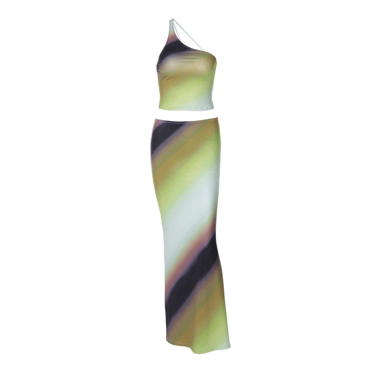 Robe longue décontractée à une épaule et dos nu pour femme, dégradé de couleurs, coupe slim
