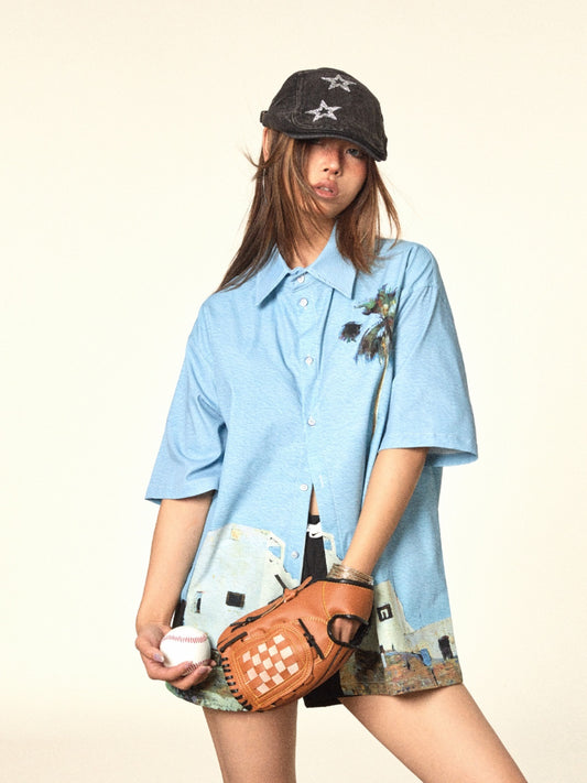 Camicia a maniche corte con stampa Island American Street