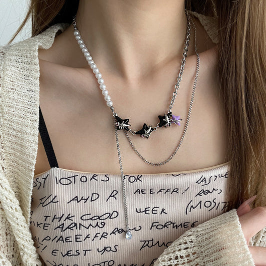 Black Purple Asterism Pearl Necklace For Women Special Interest Light Luxury