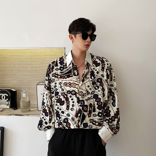 Retro Floral Shirt Trendy Temperament Long Sleeves