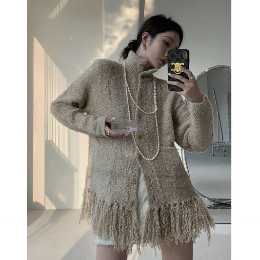 Turtleneck Tassel Cardigan New Autumn And Winter Loop Wool Sweater Coat Women