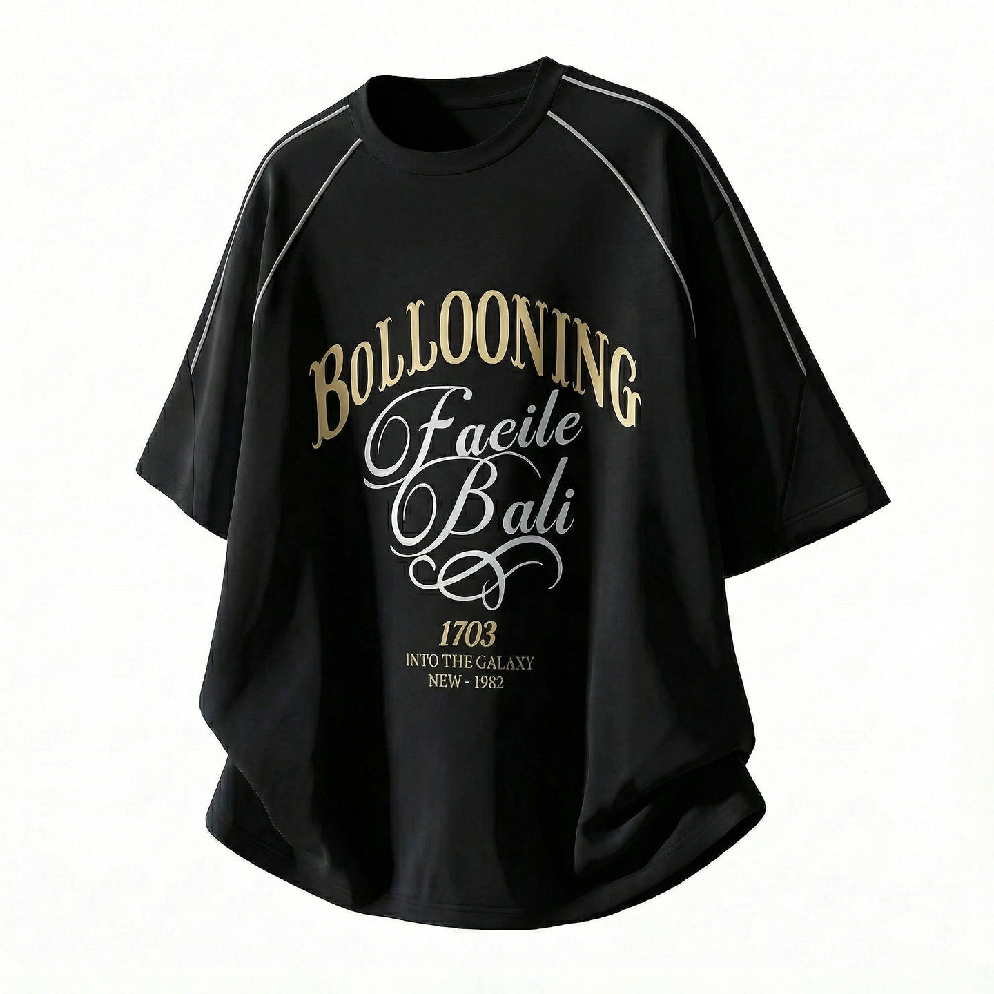 Contrast-color Letter-printed Cotton Short-sleeve T-shirt
