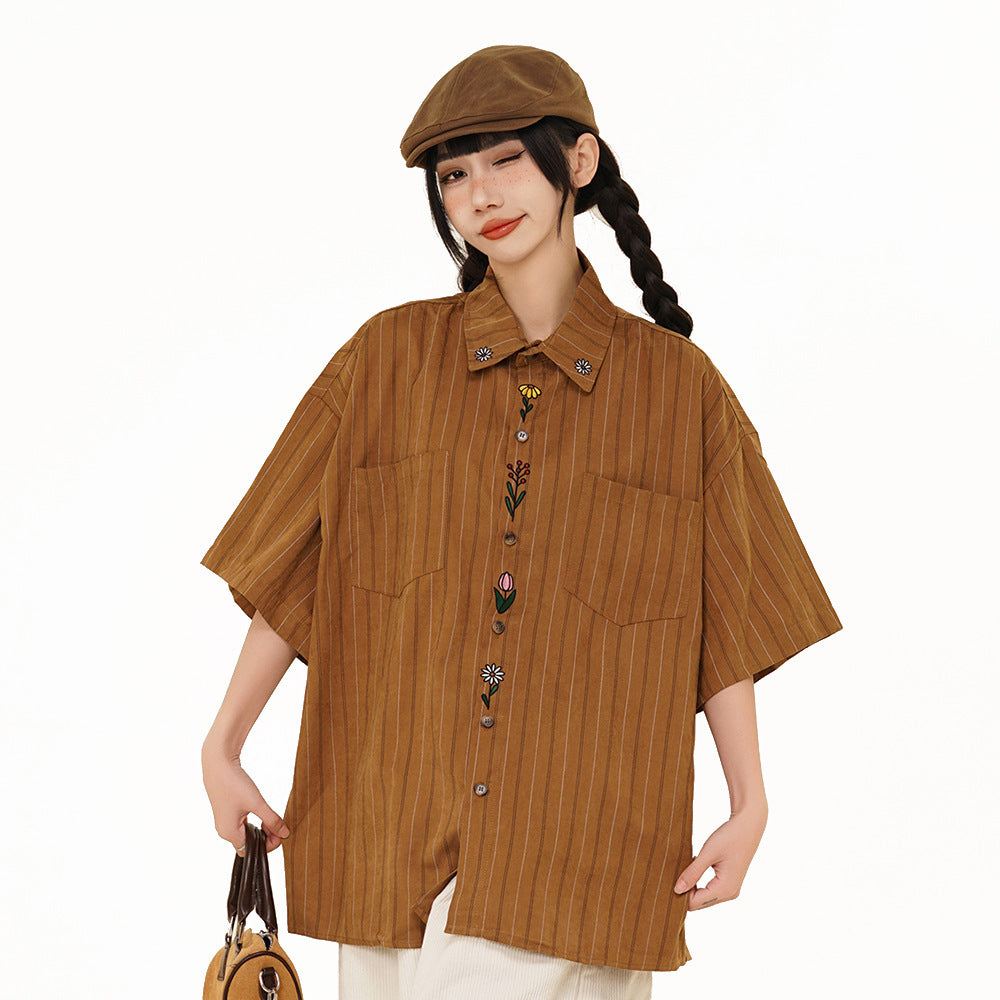 Vertical Striped Casual Short-sleeved Shirt For Men