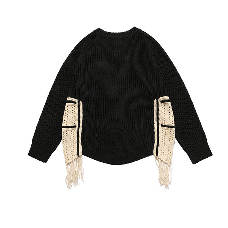 Ins Trend Stitching Tassel Loose Sweater Men