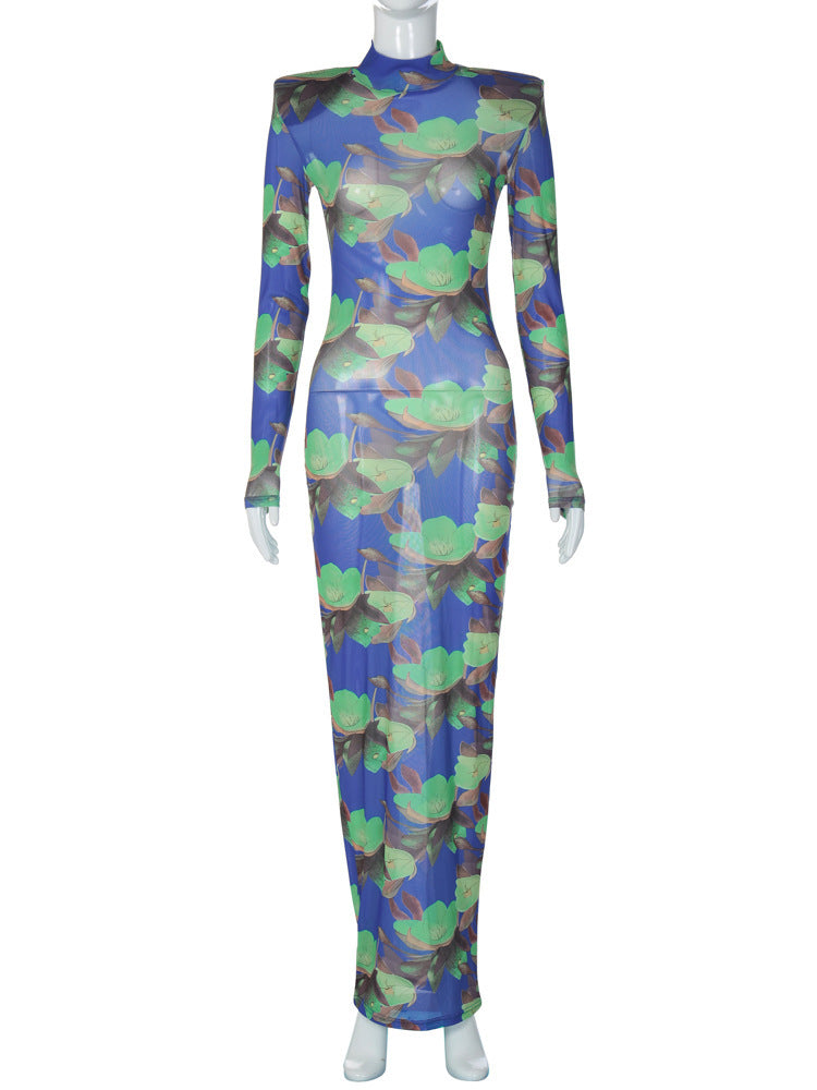 Nouvelle robe à manches longues en maille à imprimé floral