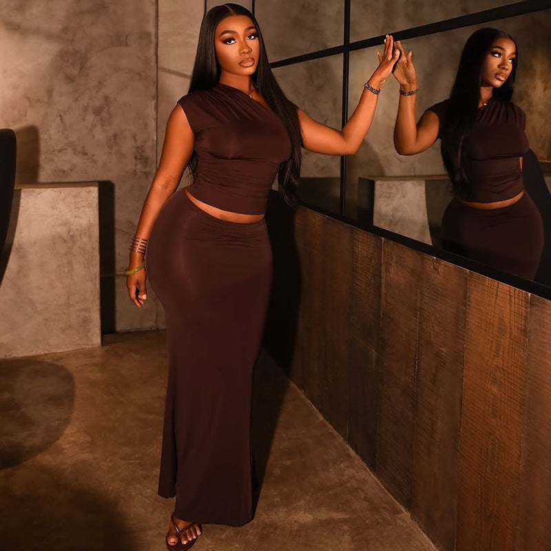 Ensemble jupe plissée ajustée et tendance de couleur unie