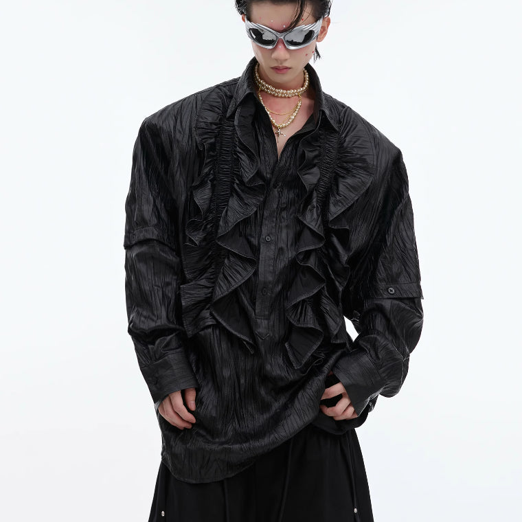 Niche Ruffled Stitching Design Long Sleeve Shirt
