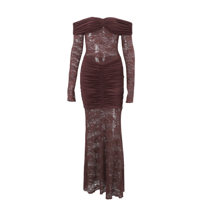 Bandeau Slim-fit Long Dress Lace Dress
