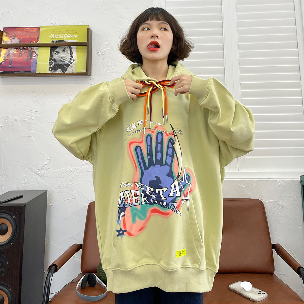 Loose Bf Street Vintage Palm Print Hoodie