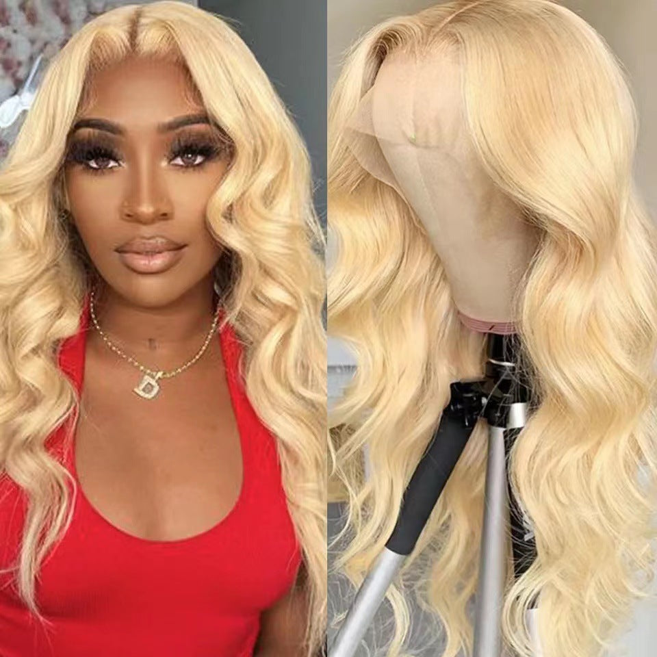 Front Lace Long Fiber Wig Light Gold Big Wave