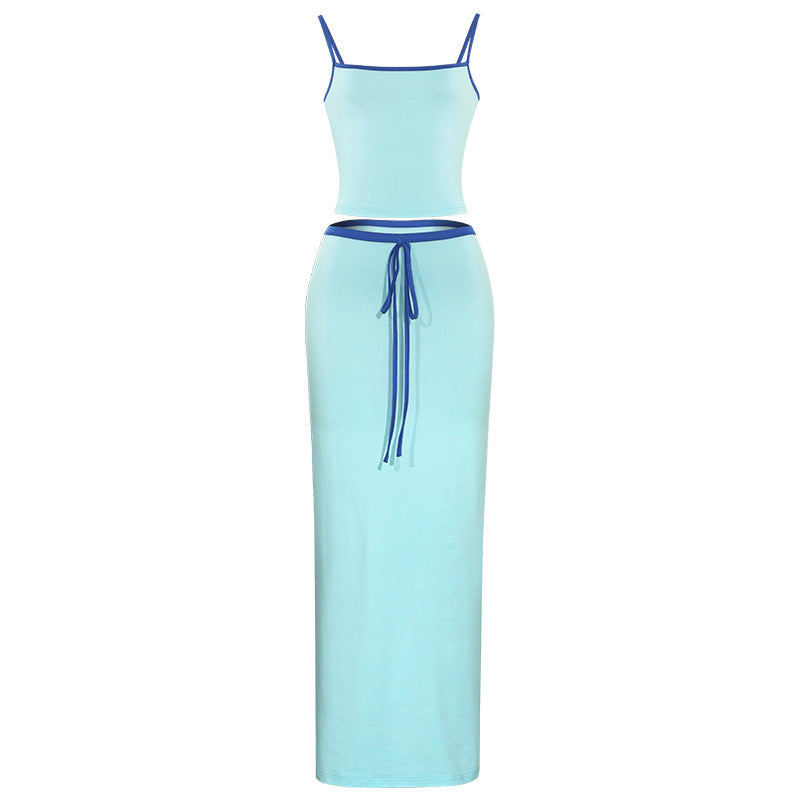 Sleeveless Tube Top Short Top High Waist Long Skirt Suit