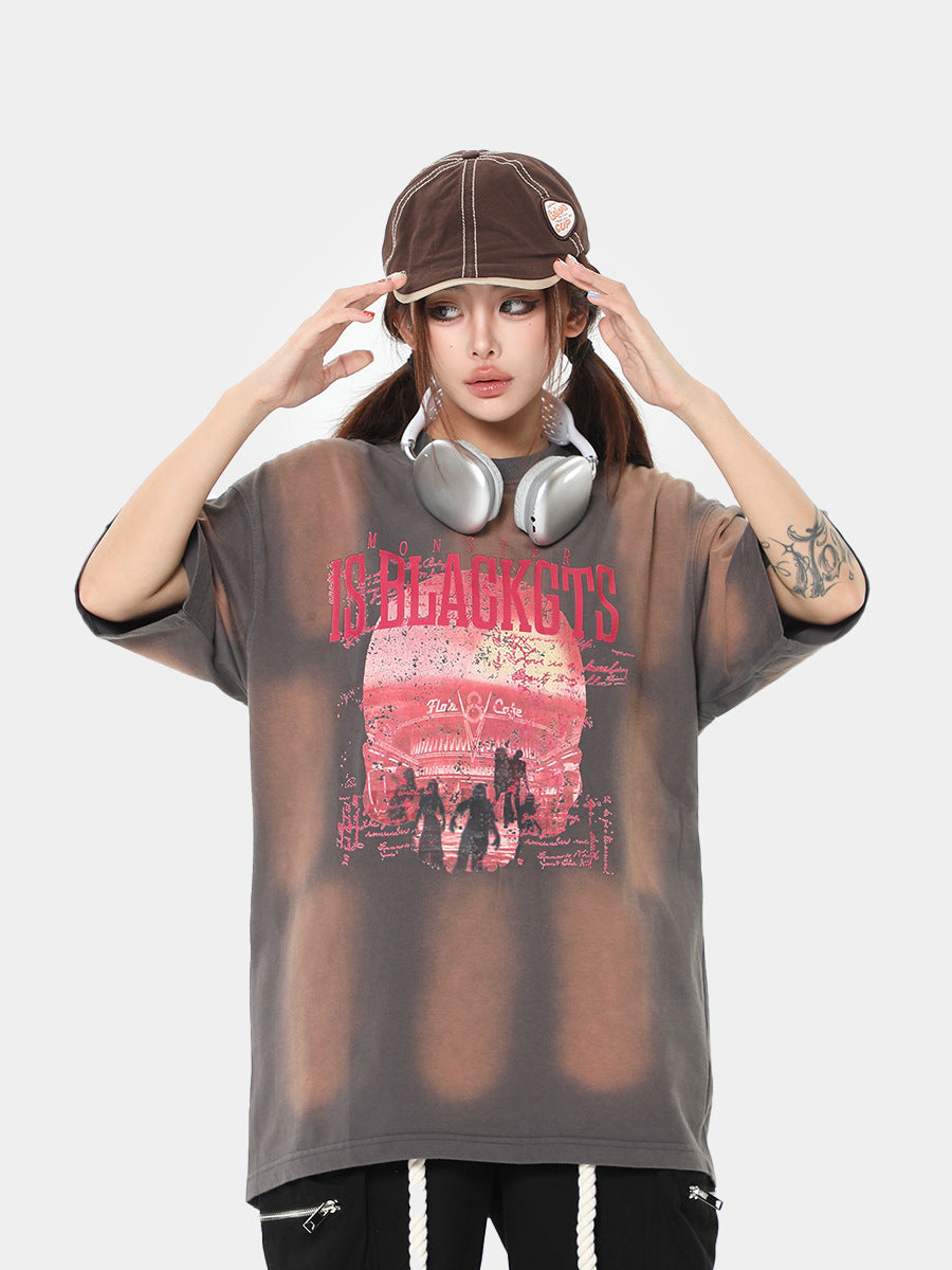 American Retro T-shirt Printing Fashion Brand Short Sleeve