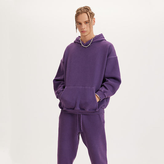 Washed And Worn Padded Hooded Sweatshirt