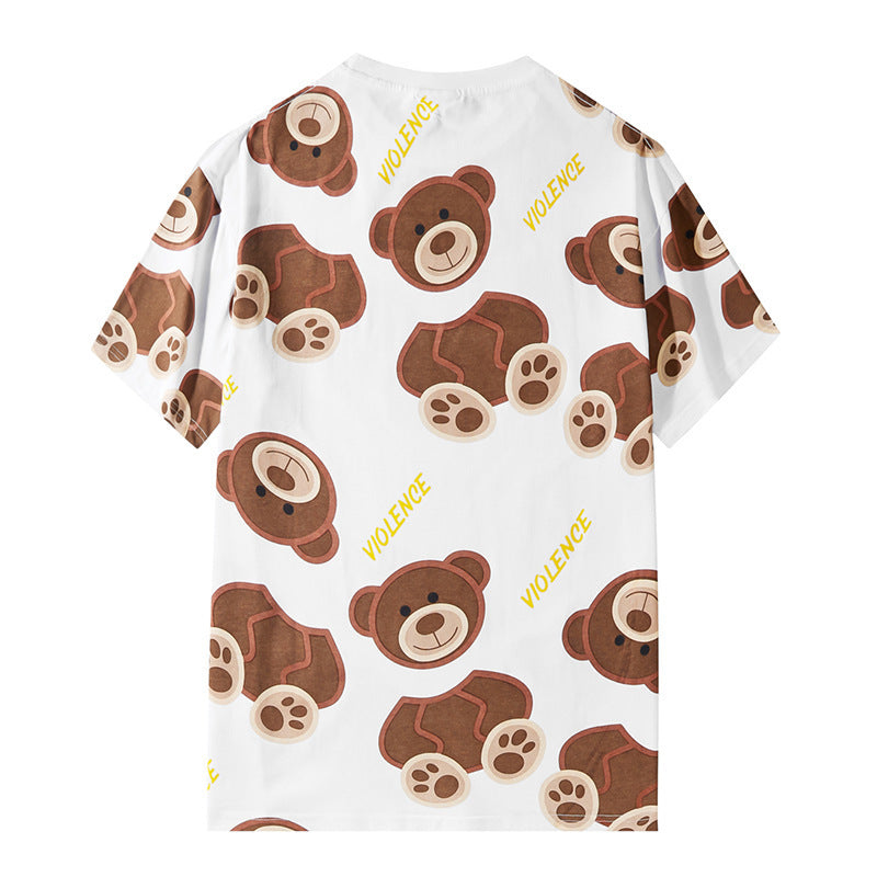 Summer Guillotine Bear Print Loose Cotton Short-sleeved T-shirt Top