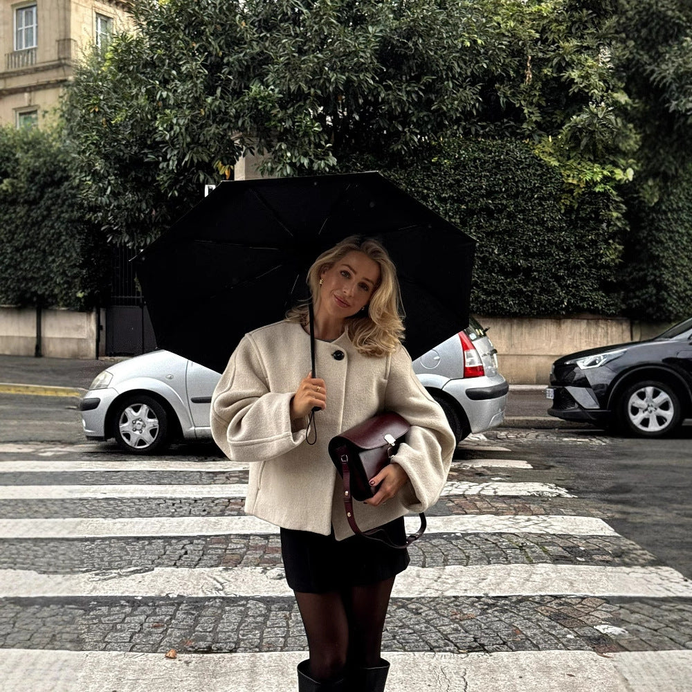 Square Collar Padded Woolen Coat