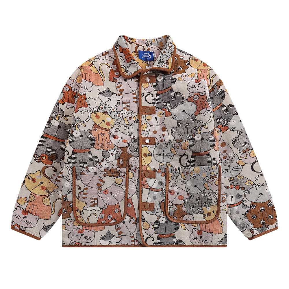 Jacquard Quilted Polo Collar Jacket