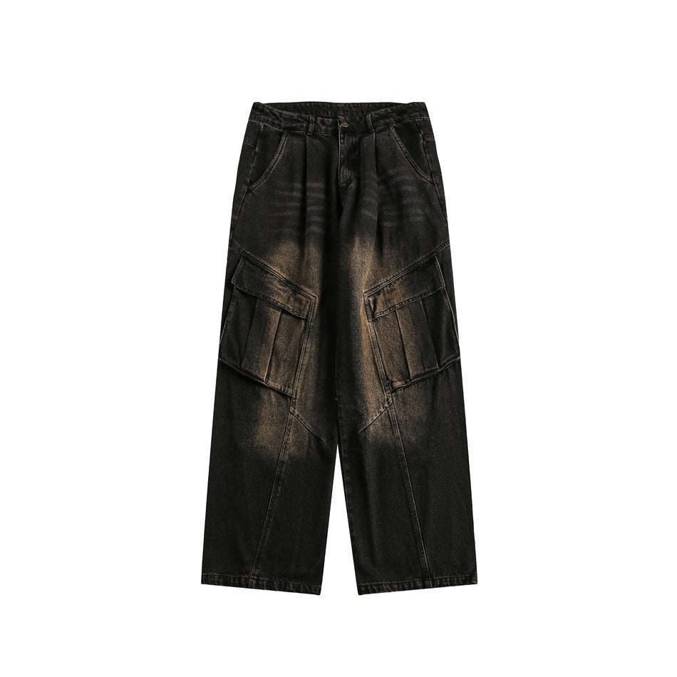 Jeans cargo délavés rétro pour hommes et femmes