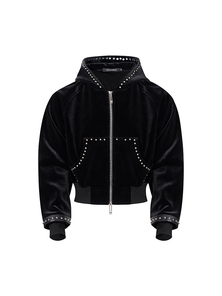 Gold Velvet Short Type Hooded Jacket