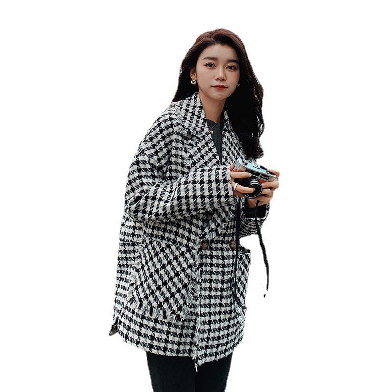Houndstooth Women's Casual Suit Woolen Coat