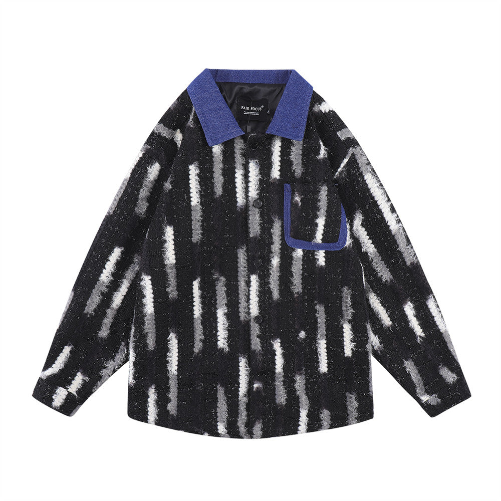 Loose Design Niche Patch Pocket Lapel Colorblock Jacket