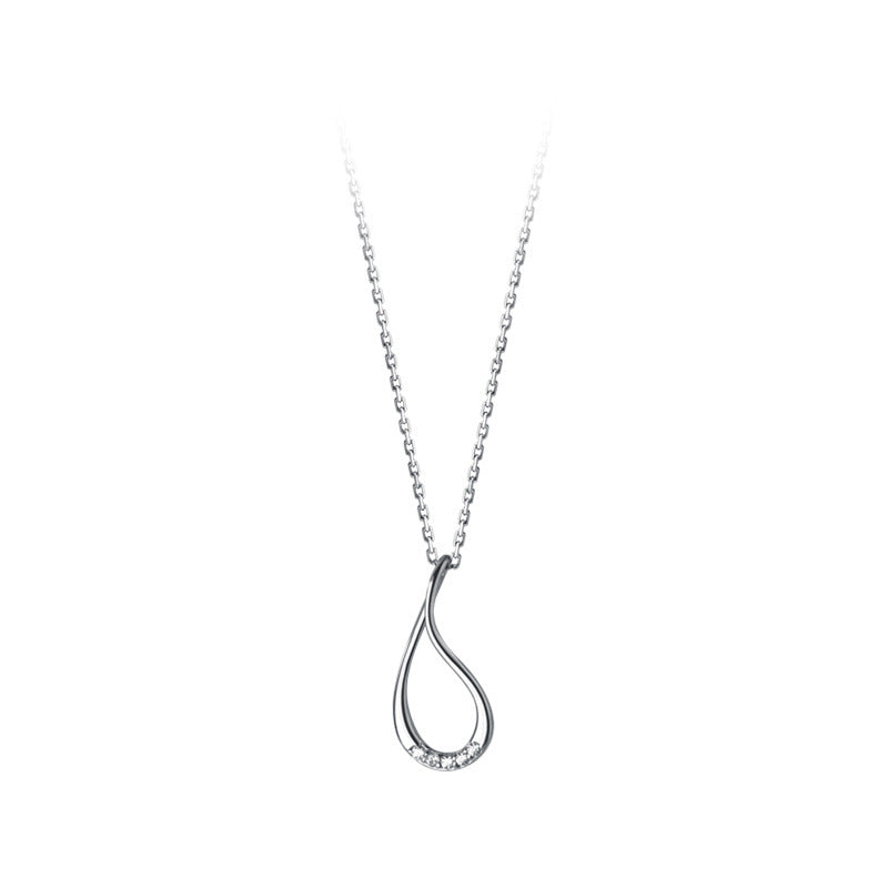 Silver Hollow Drop-shaped Diamond-studded Necklace