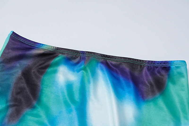 U-neck Vest And Hip Slit Dress Printed