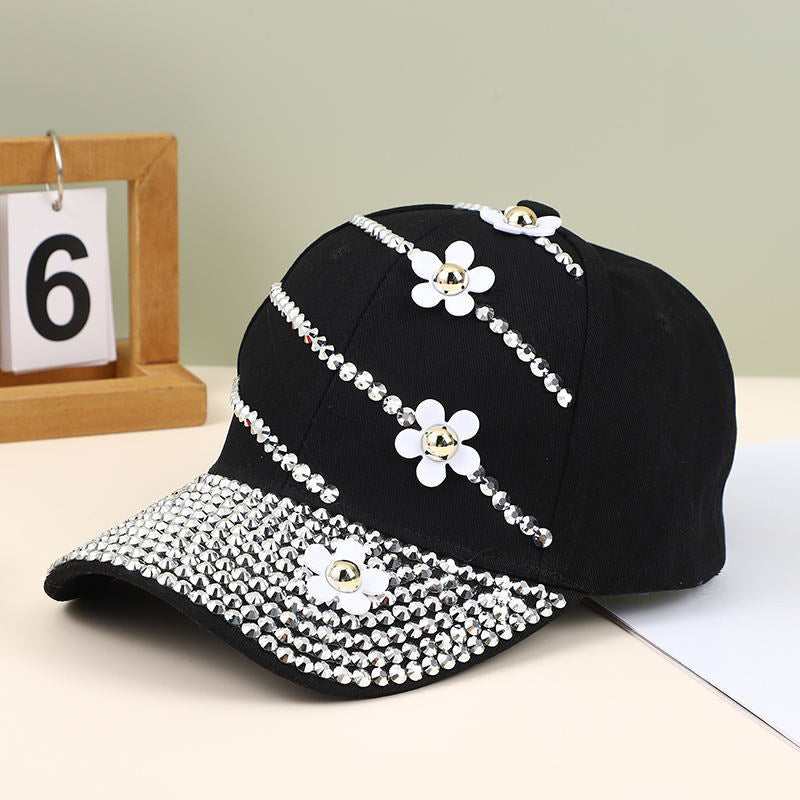 Four Flower Studded Diamond Duckbill Cap