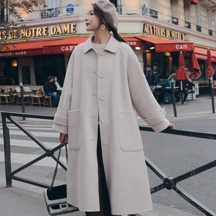 Mid-length Thick Windbreaker Woolen Coat