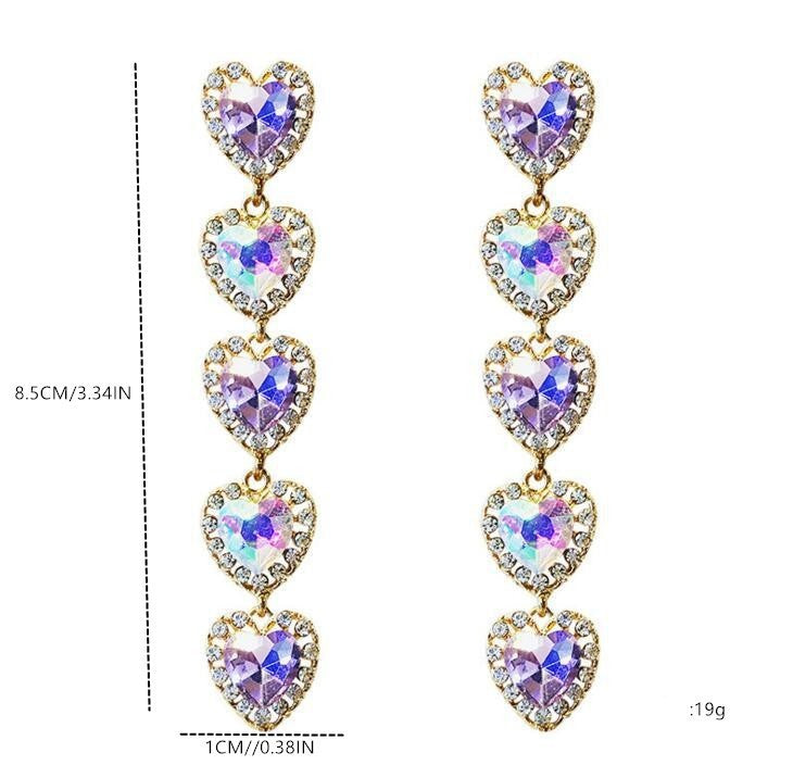 Heart Shaped Long Purple Peach Heart Earrings For Girls, Baroque Retro Hong Kong Style Cute Earrings