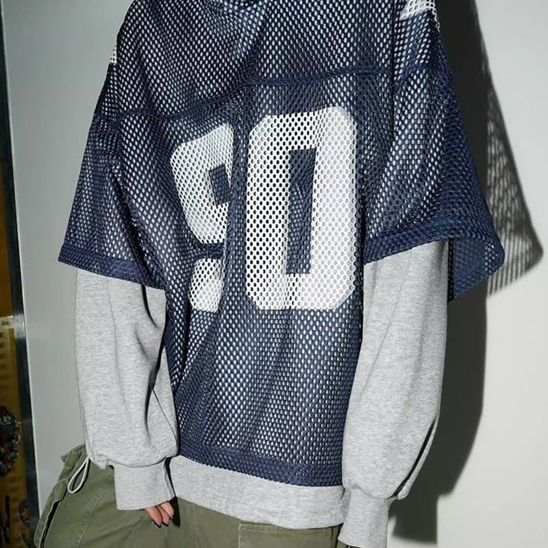 Loose Mesh Digital Sports Casual Top