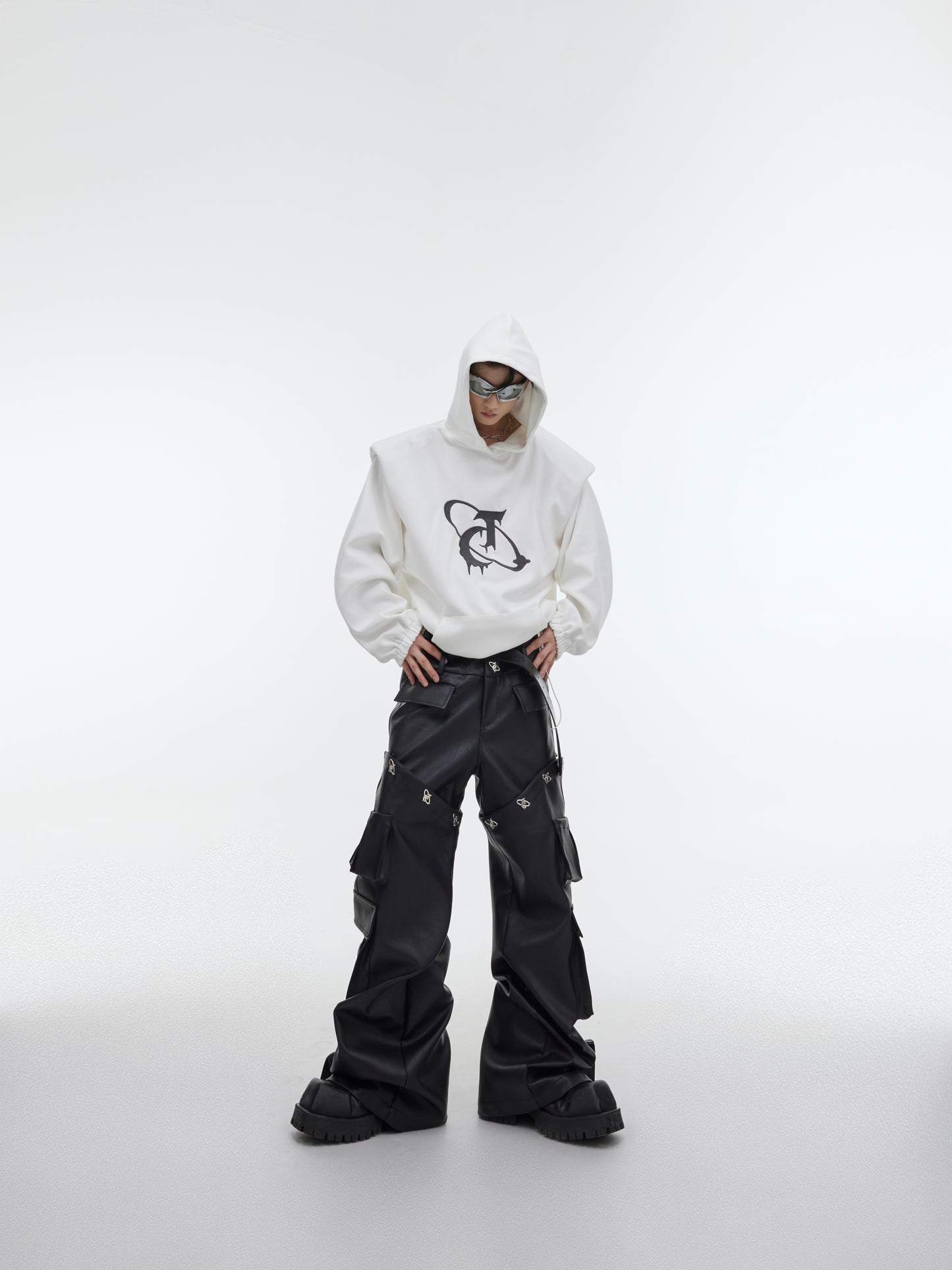 Deconstructed Pleated Shoulder Pad With Plush Hoodie