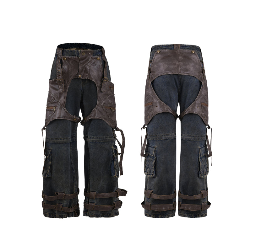 Jeans rétro déstructurés pour hommes, coutures détachables