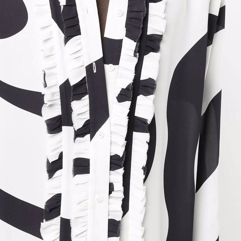 Long Sleeve Striped Printed Casual Shirt