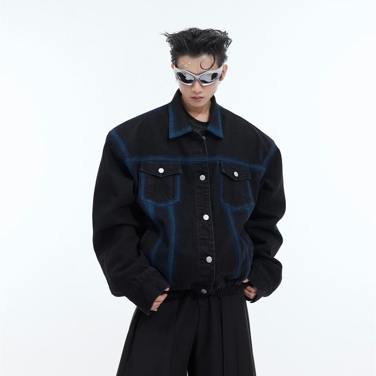 Giacca in denim casual e ampia in stile retrò americano con stampa a getto d'inchiostro