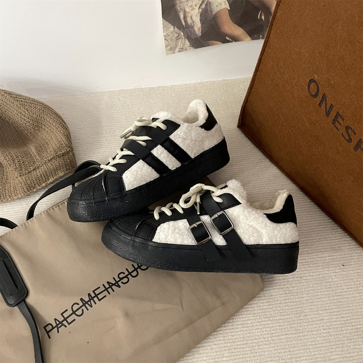 Popular Casual Retro High Sense Special-interest Design Women's Fleece Lined Thermal Shoes