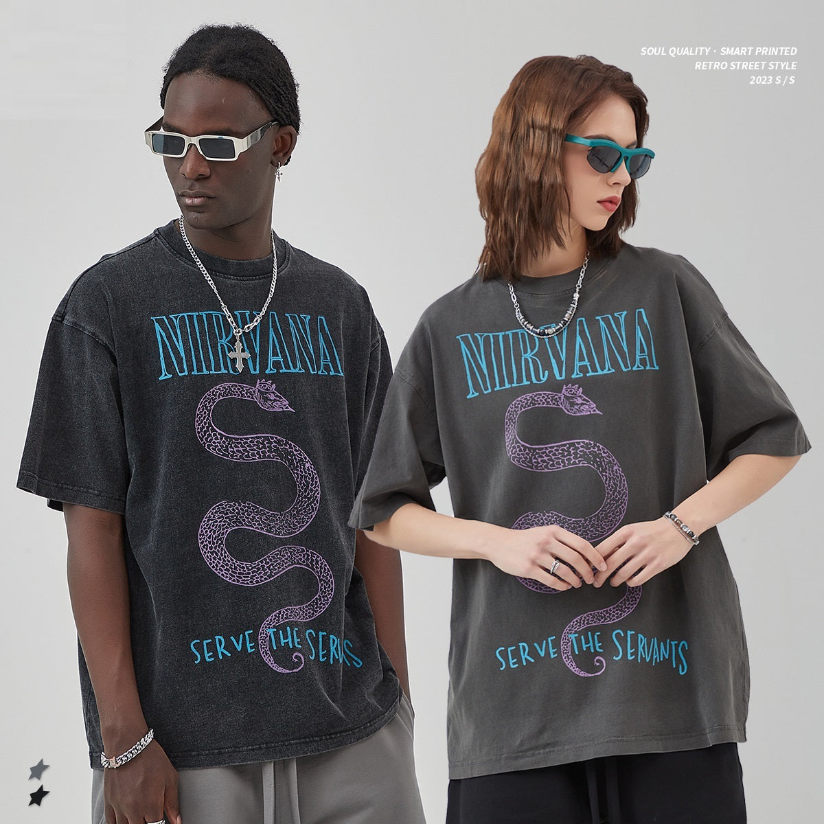 Retro Washed And Worn Printed Short-sleeved Men's T-shirt European And American