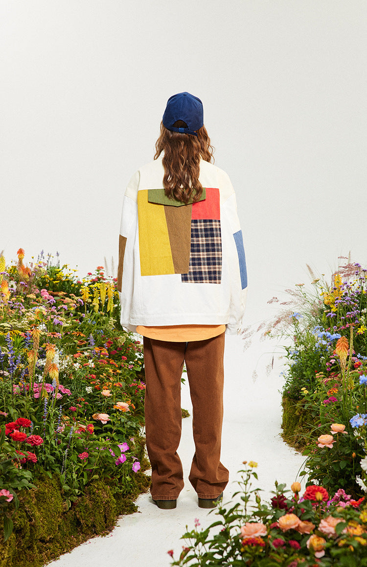 Manteau ample de style américain en patchwork de couleurs contrastées