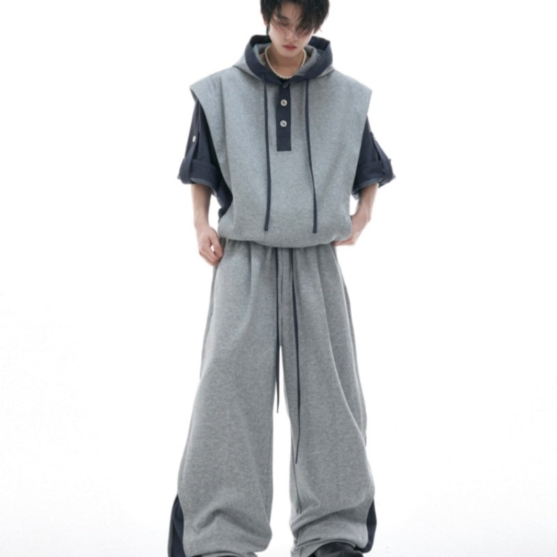 Hooded Three-dimensional Stitching Short Sleeve Heavy Industry Sports Leisure Suit