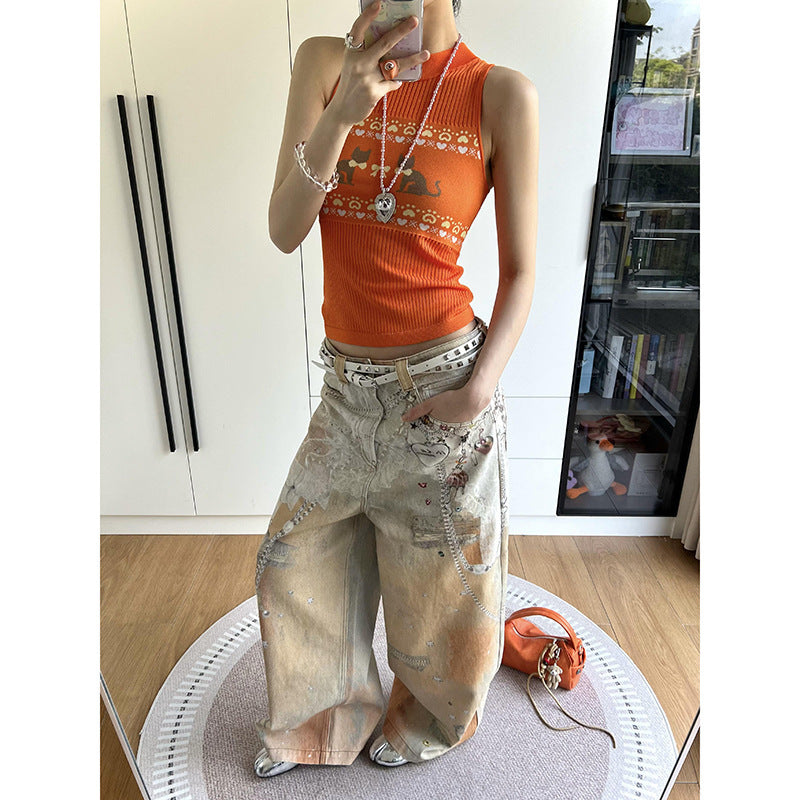 Jeans imprimés à jet d'encre couleur