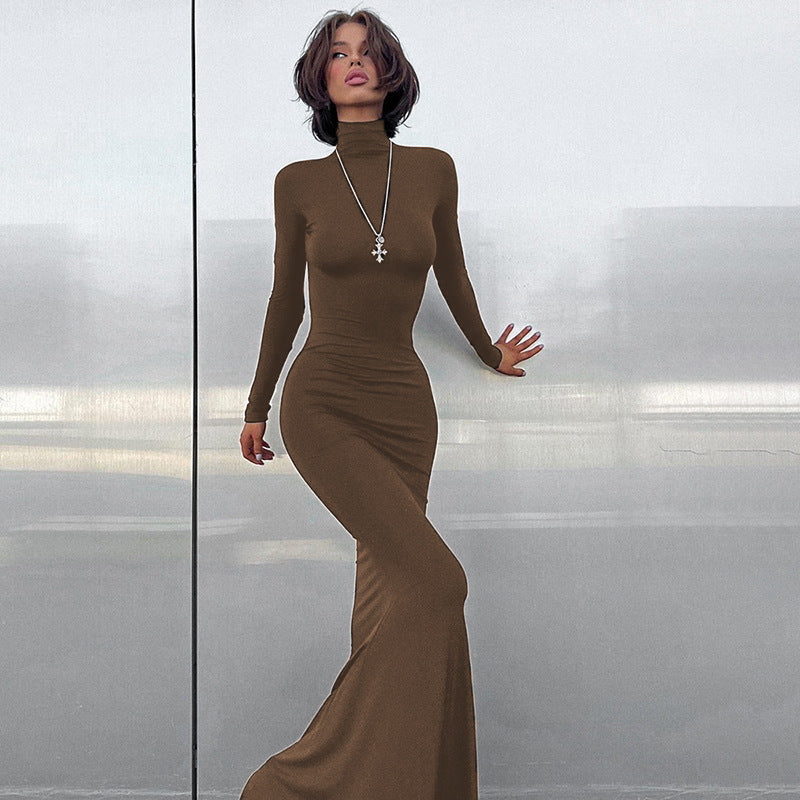 Turtleneck Long Sleeve Waist-tight Sheath Dress