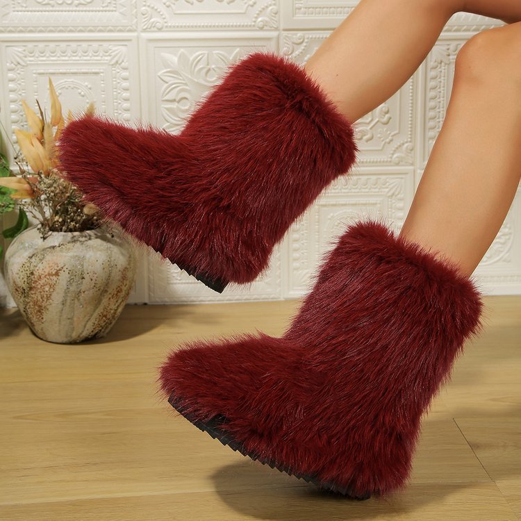 Fashion Long Plush Snow Boots Winter Warm Mid-tube Furry Cotton Shoes For Women Short Boot