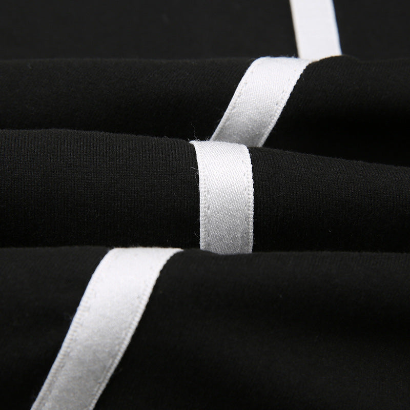 Striped Color Contrast Patchwork Letter Printed Tight Locomotive Long Dress