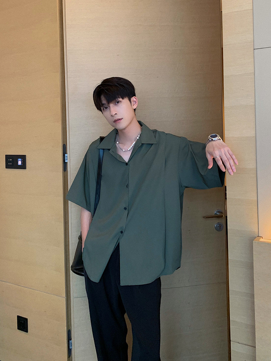 Ice Silk Slippery Casual Loose Shirt Men's Short Sleeves