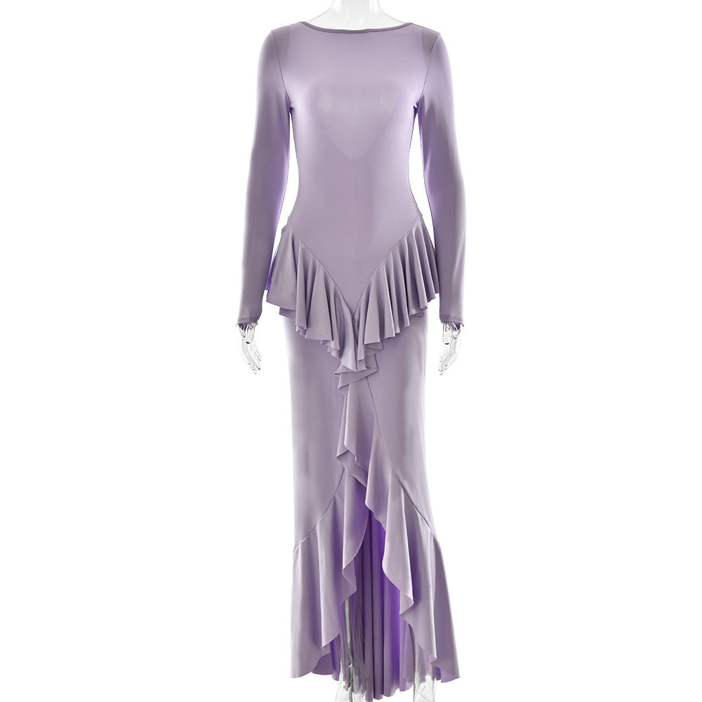 Backless Women Elegant Ruffles Slim Fit Dress