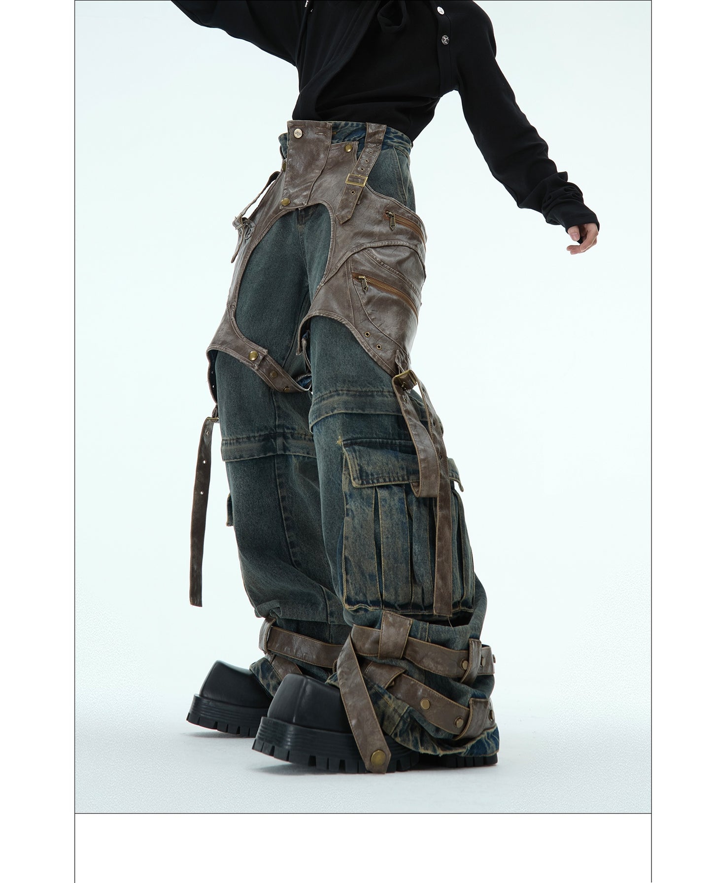 Jeans rétro déstructurés pour hommes, coutures détachables