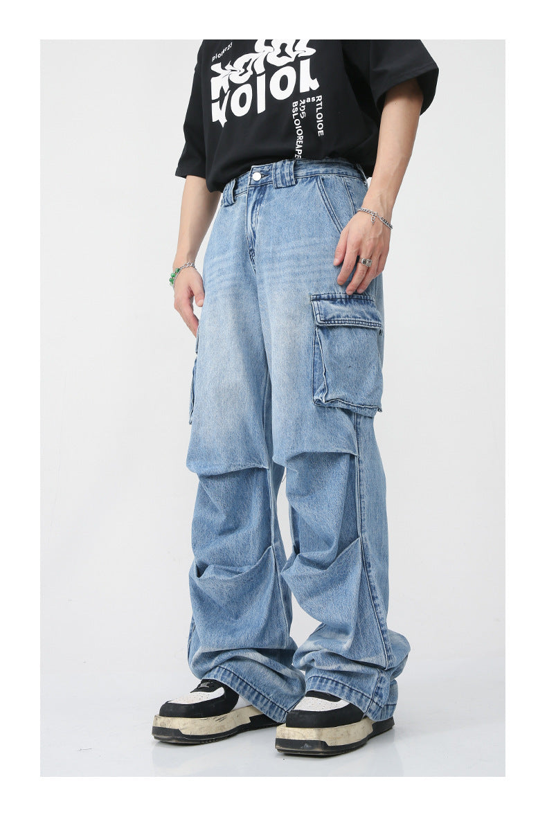 Four Seasons New Hip Hop Trend Gongda Workwear With Pocket Jeans