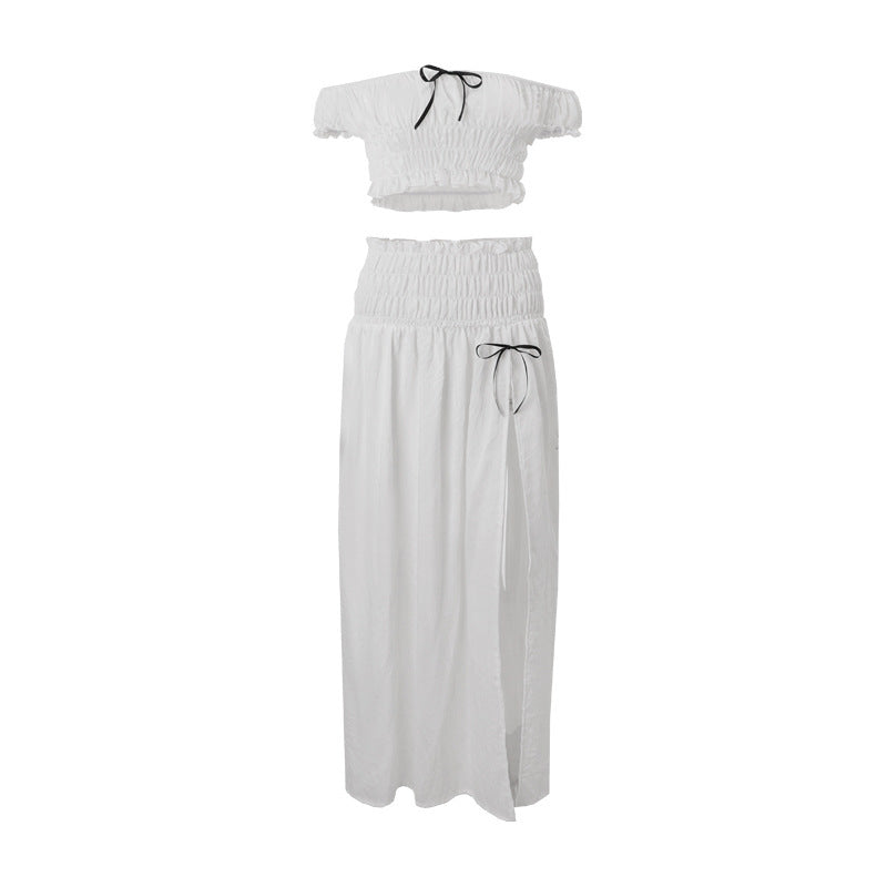 Off-neck Pure Desire Top French Style Temperament Skirt Suit