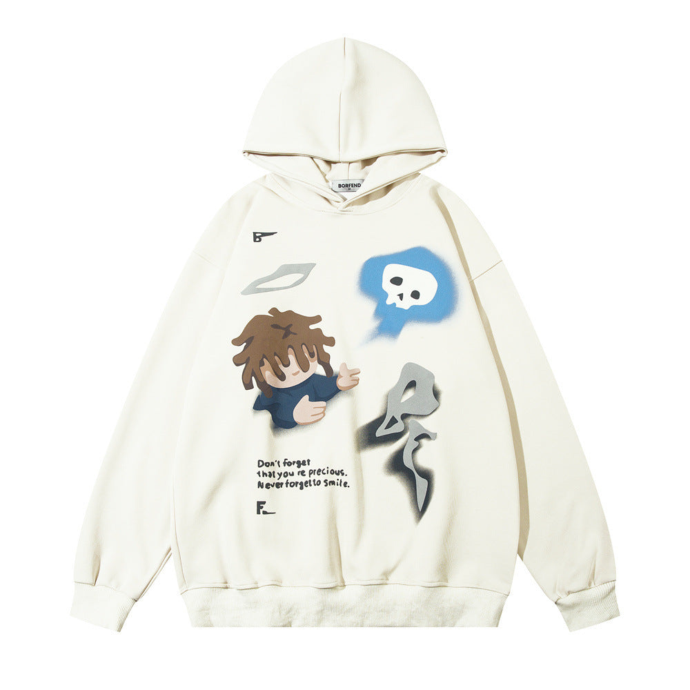 Sweat à capuche imprimé dessin animé tendance pour hommes